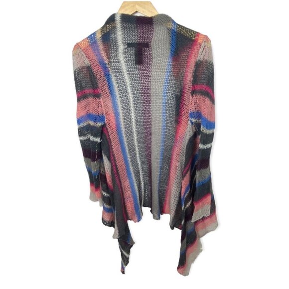 Love Stitch‎ Mohair Pink Grey Blue Striped Open Knit Cardigan Sweater Size Small - Picture 4 of 12